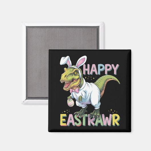 Happy Eastrawer T Rex Easter Dinosaur Bunny Egg Magneet (Voorkant / Achterkant)