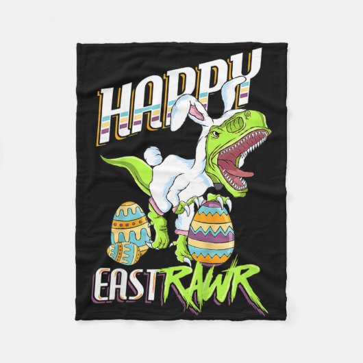 Happy Eastrawr Cute Trex Dinosaur Easter Bunny Egg Fleece Deken (Voorkant)