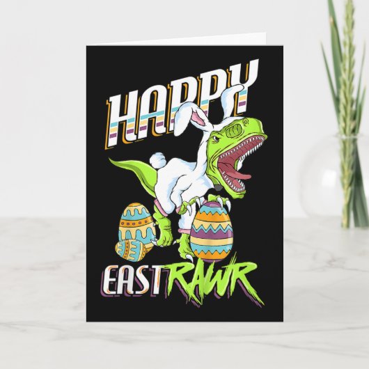 Happy Eastrawr Cute Trex Dinosaur Easter Bunny Egg Kaart (Voorkant)