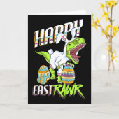 Happy Eastrawr Cute Trex Dinosaur Easter Bunny Egg Kaart (Gele Bloem)