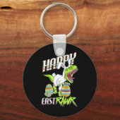 Happy Eastrawr Cute Trex Dinosaur Easter Bunny Egg Sleutelhanger (Voorkant)