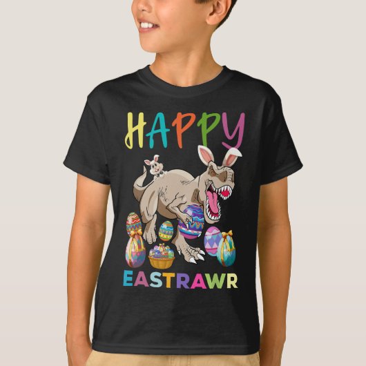 Happy Eastrawr Cute Trex Dinosaur Easter Bunny Egg T-shirt (Voorkant)