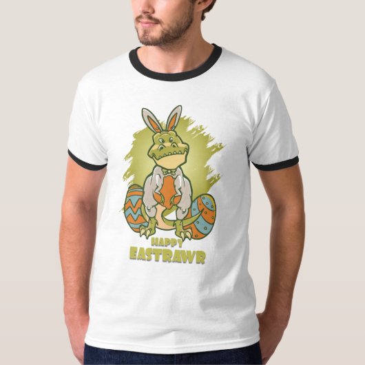 Happy Eastrawr | Mannen Ringer T-shirt (Voorkant)