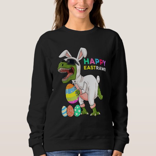 Happy Eastrawr Rex Easter Bunny Dinosaur Eggs Boys Trui (Voorkant)