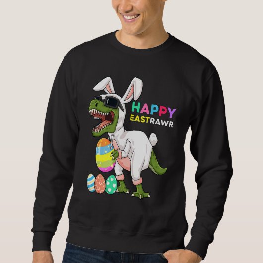 Happy Eastrawr Rex Easter Bunny Dinosaur Eggs Boys Trui (Voorkant)