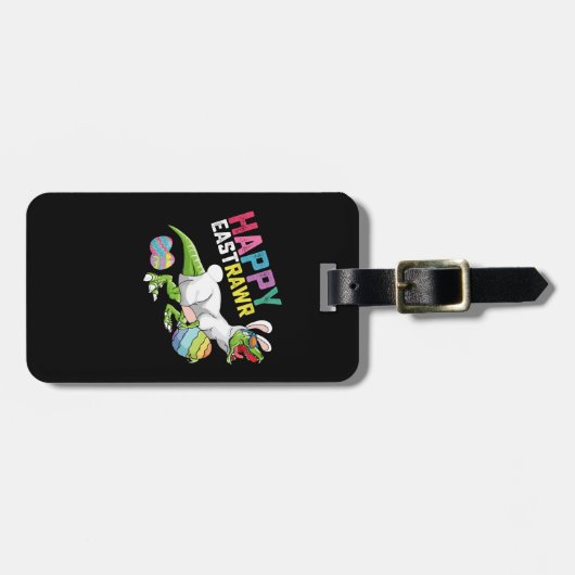 Happy Eastrawr T Rex Dinosaur Easter Bunny Egg Bagagelabel (Voorkant horizontaal)