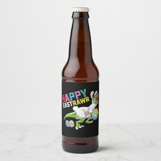 Happy Eastrawr T Rex Dinosaur Easter Bunny Egg Bier Etiket (Voorkant)