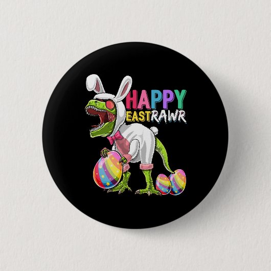 Happy Eastrawr T Rex Dinosaur Easter Bunny Egg Cos Ronde Button 5,7 Cm (Voorkant)