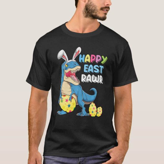 Happy Eastrawr T Rex Dinosaur Easter Bunny Egg Cos T-shirt (Voorkant)