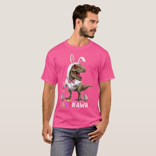 Happy Eastrawr T Rex Dinosaur Paashaas Snoep E T-shirt (Voorkant volledig)