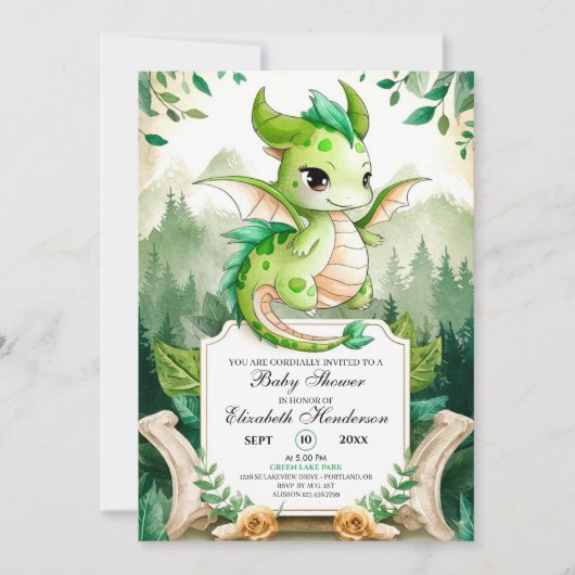 Happy Editable Dragon Baby shower Kaart (Voorkant)