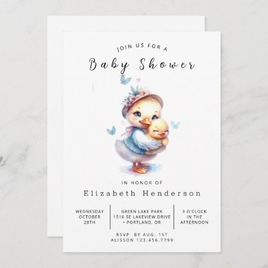 Happy Editable Duck Baby shower Kaart (Voorkant / Achterkant)