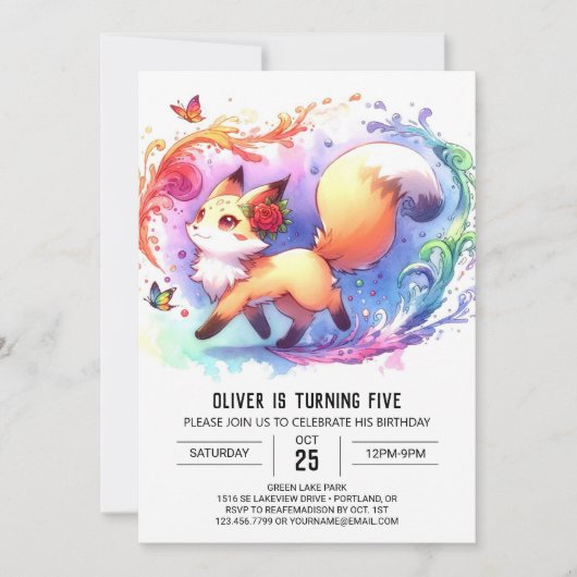 Happy Editable Fox Birthday Kaart (Voorkant)