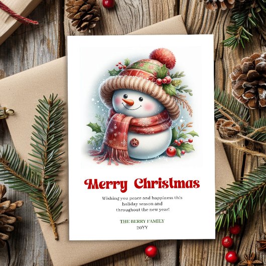 Happy editable funny snowman red green gold card feestdagenkaart