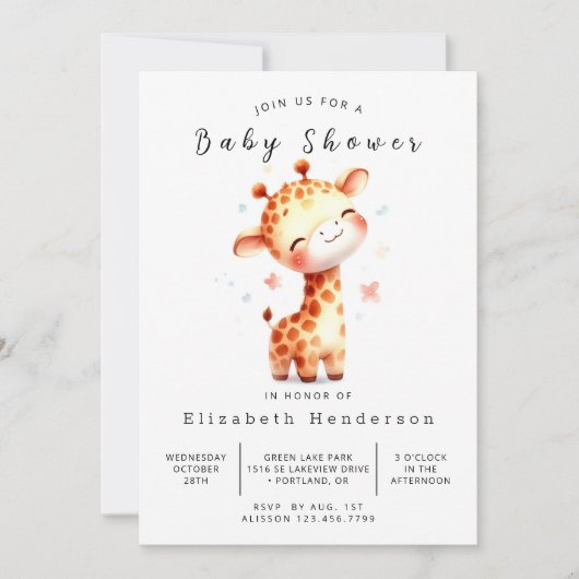 Happy Editable Giraffe Baby shower Kaart (Voorkant)