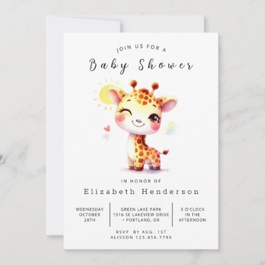 Happy Editable Giraffe Baby shower Kaart (Voorkant)