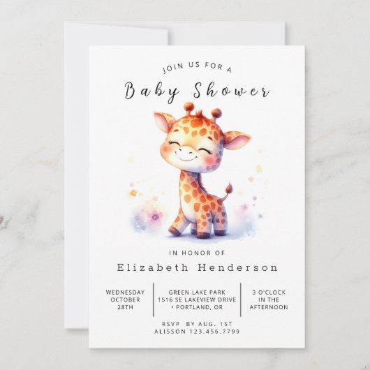 Happy Editable Giraffe Baby shower Kaart (Voorkant)