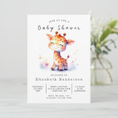 Happy Editable Giraffe Baby shower Kaart (Staand voorkant)