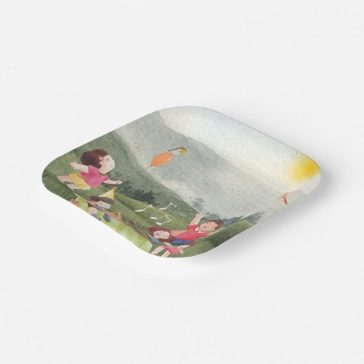 Happy Editable Picknick Verjaardag Kinder Tuin Boe Papieren Bordje (Gebogen)