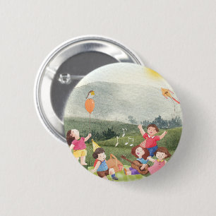 Happy Editable Picknick Verjaardag Kinder Tuin Boe Ronde Button 5,7 Cm