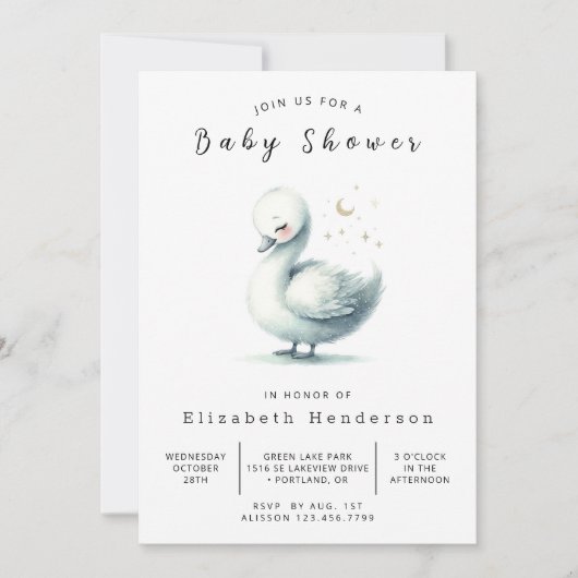 Happy Editable Swan Baby shower Kaart (Voorkant)