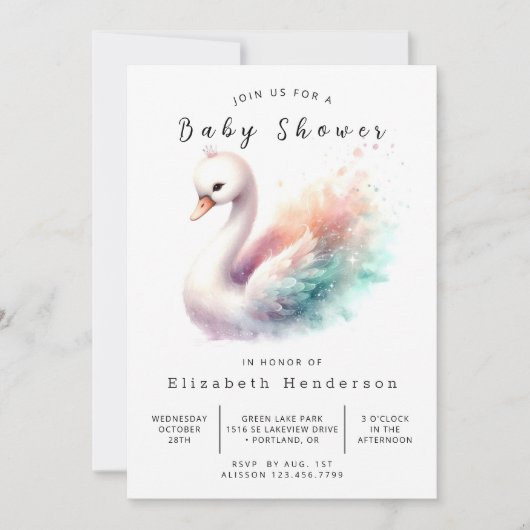 Happy Editable Swan Baby shower Kaart (Voorkant)