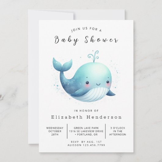 Happy Editable Whale Baby shower Kaart (Voorkant)
