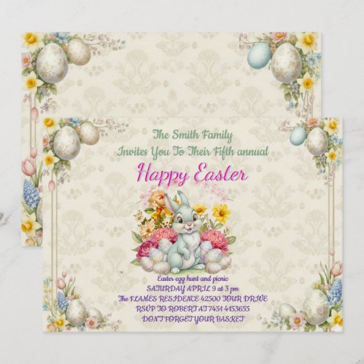 Happy Eeaster Cute Bunny Kaart (Voorkant / Achterkant)