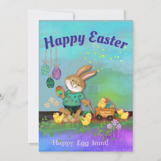 Happy Egg Hunt Bunny & Chicks Feestdagenkaart (Voorkant)