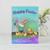Happy Egg Hunt Bunny & Chicks Feestdagenkaart (Staand voorkant)