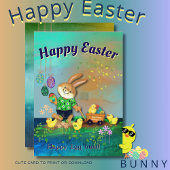 Happy Egg Hunt Bunny & Chicks Green Holiday Kaart