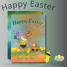 Happy Egg Hunt Bunny & Chicks Oranje Vakantie Kaar Feestdagenkaart