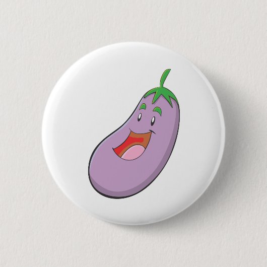 Happy Eggplant Vegetable Cartoon Ronde Button 5,7 Cm (Voorkant)