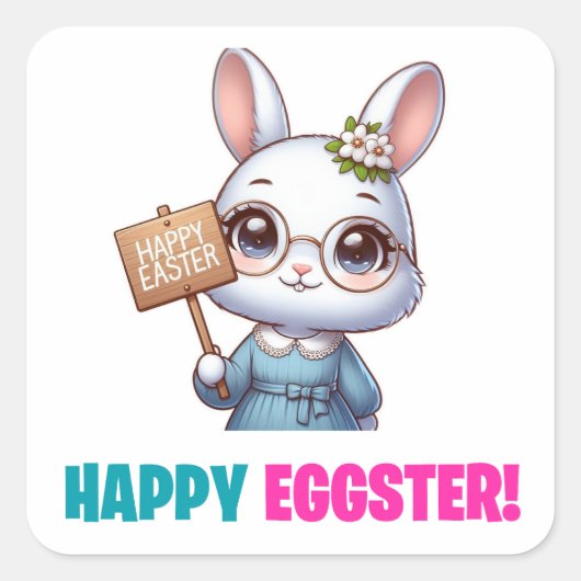 Happy Eggster - Grappige bloemen Vierkante Sticker (Voorkant)