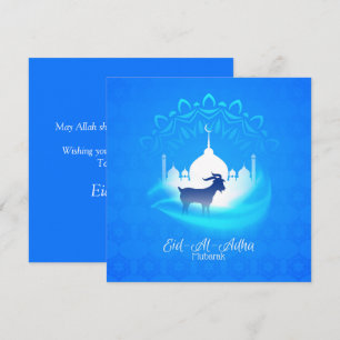 Happy Eid Al Adha Mubarak White Blue Goat Islamic Feestdagenkaart