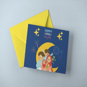 Happy Eid Al Fitr Celebration holding Ketupat Kaart