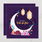 Happy Eid Al-Fitr Mubarak Moon Feestdagenkaart (Voorkant / Achterkant)