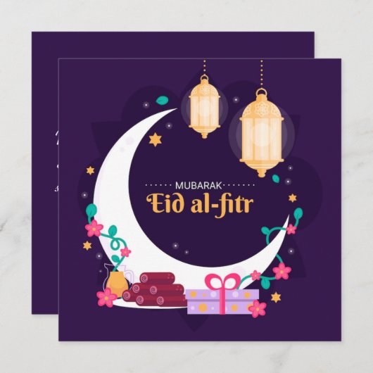 Happy Eid Al-Fitr Mubarak Moon Feestdagenkaart (Voorkant / Achterkant)