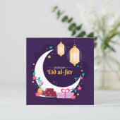 Happy Eid Al-Fitr Mubarak Moon Feestdagenkaart (Staand voorkant)