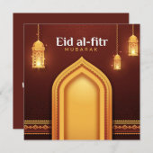 Happy Eid Al-Fitr Red en goud Feestdagenkaart (Voorkant / Achterkant)