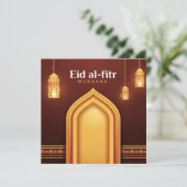 Happy Eid Al-Fitr Red en goud Feestdagenkaart (Staand voorkant)