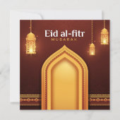 Happy Eid Al-Fitr Red en goud Feestdagenkaart (Voorkant)