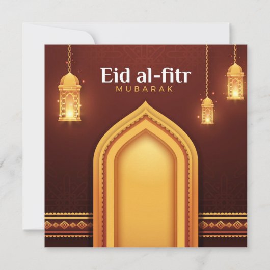 Happy Eid Al-Fitr Red en goud Feestdagenkaart (Voorkant)