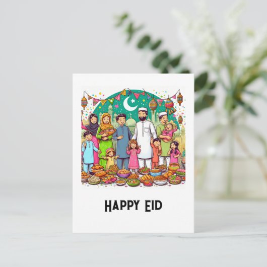 Happy Eid Family Grappig vieren van design Briefkaart (Staand voorkant)