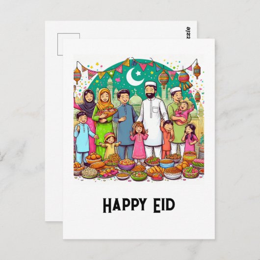 Happy Eid Family Grappig vieren van design Briefkaart (Voorkant / Achterkant)