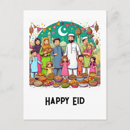 Happy Eid Family Grappig vieren van design Briefkaart (Voorkant)