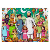 Happy Eid Family Grappig vieren van design Groot Cadeauzakje (Achterkant)