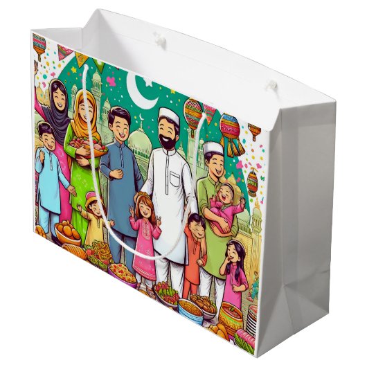 Happy Eid Family Grappig vieren van design Groot Cadeauzakje (Achterkant Gekanteld)