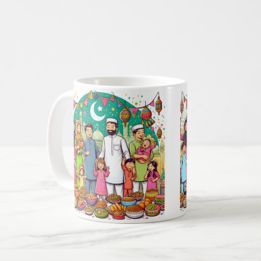 Happy Eid Family Grappig vieren van design Koffiemok (Voorkant links)