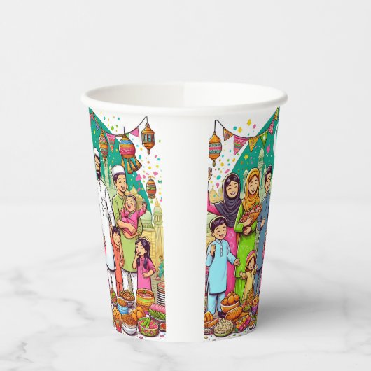 Happy Eid Family Grappig vieren van design Papieren Bekers (Links)